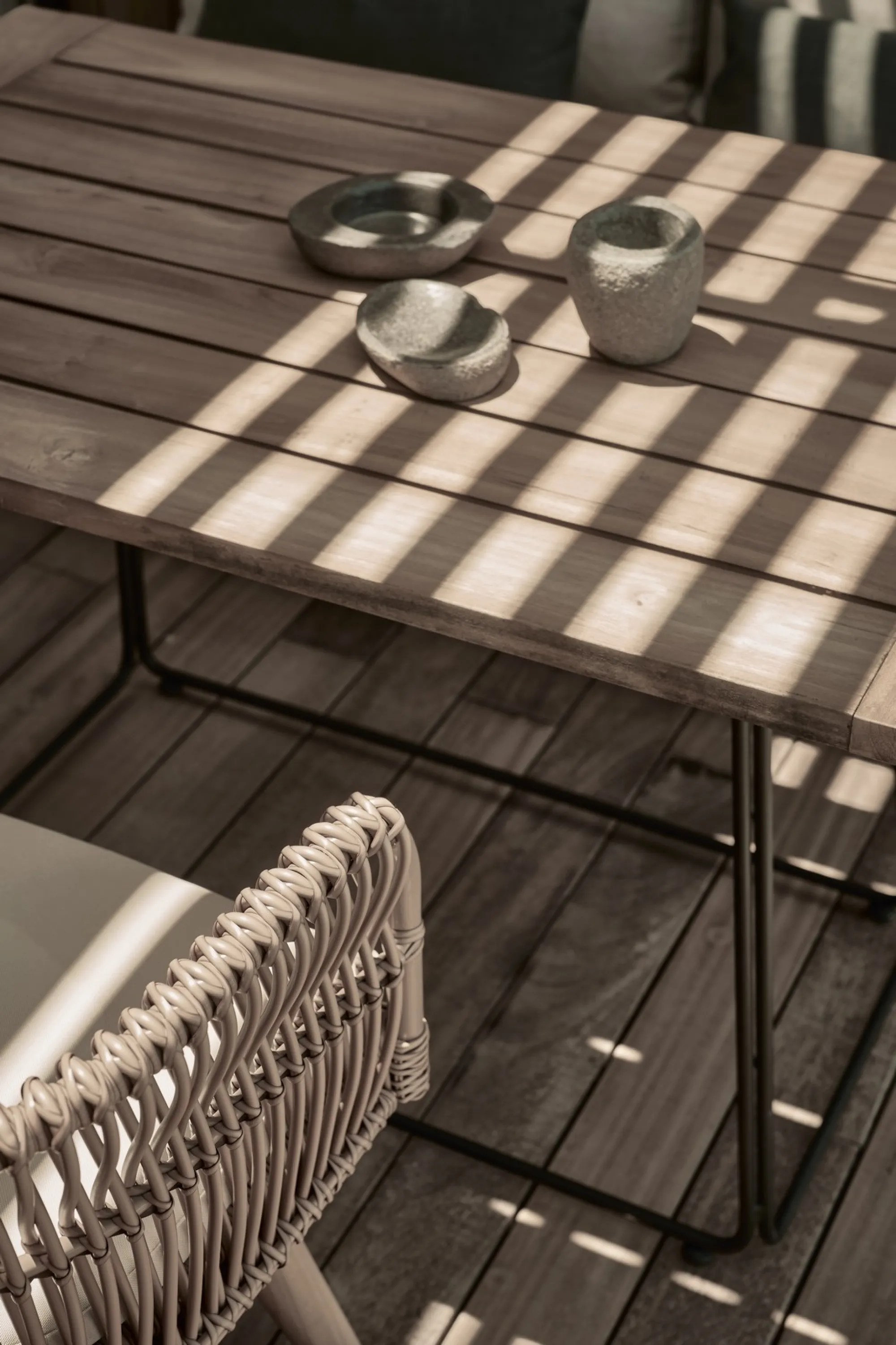 Sunlight reflection on a patio table.